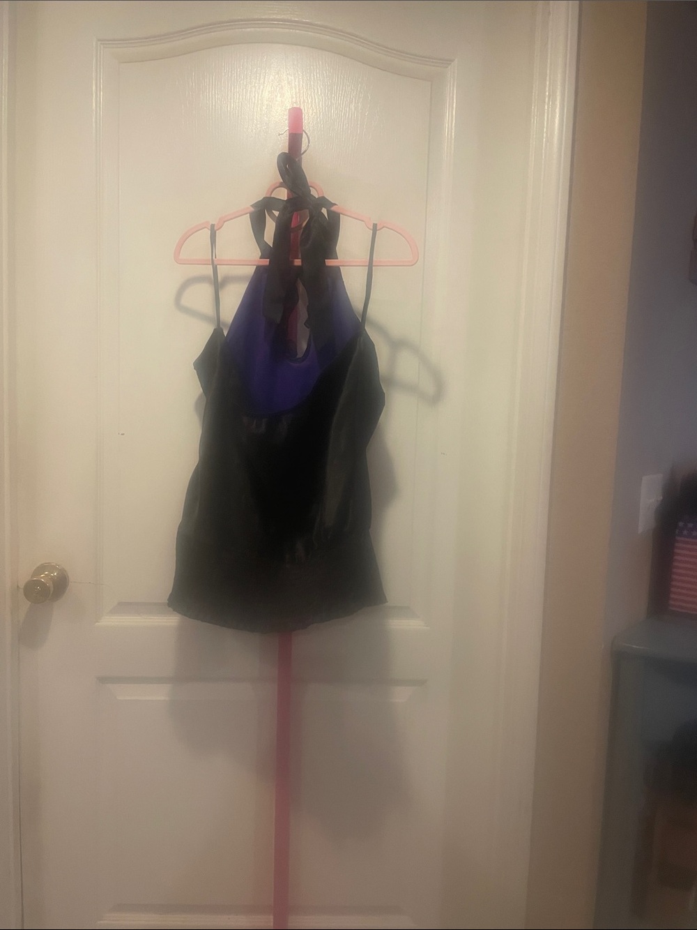 Black Satin Halter Cami with Purple Lining